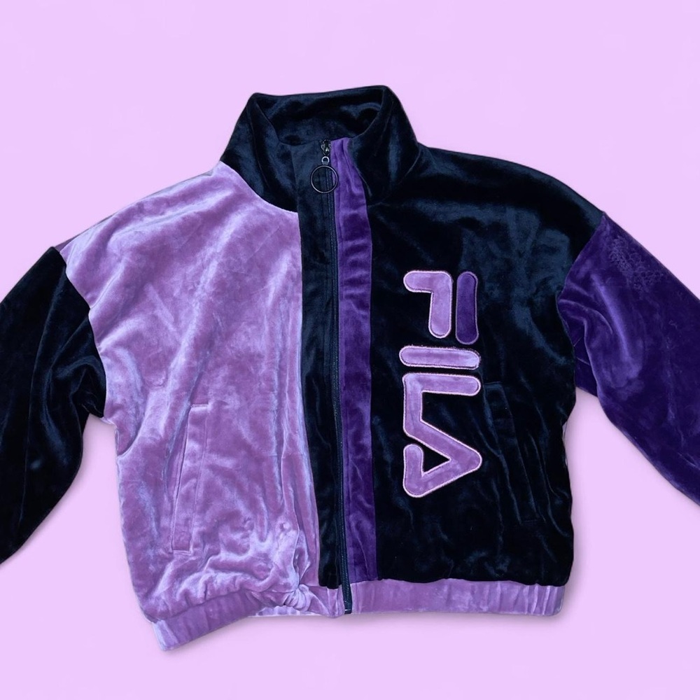 Fila Black and Purple Velour Jacket